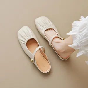 Women's Vintage Pleated Mary Jane Mules Gold Bead Buckle Ruched Flat Backless Loafers Comfortable Slip On Summer Shoes