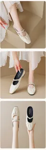 Détails de ballerines Mary Jane crème avec boucle argentée et bords plissés chic