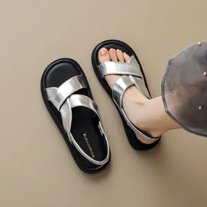 Women Cross Strap Sandals French Style Thick Sole Elastic Back Strap Platform Sandals Summer Fairy Style Walking Shoes