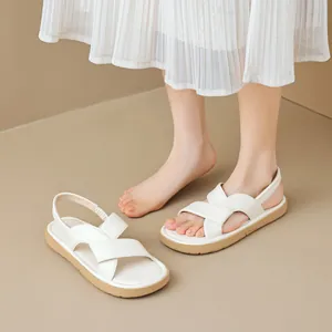 White crisscross platform sandals for women with soft soles and elastic backstraps