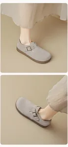Tragebild grauer Mary-Jane-Birkenstock-Schuhe aus Wildleder mit Retro-Plateau-Sohle