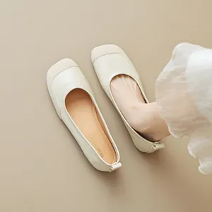 Women's Square Toe Flat Shoes Microfiber Leather Stitching Vintage Ballet Flats Slip-on Loafers Comfortable Soft Sole Footwear For Daily Use