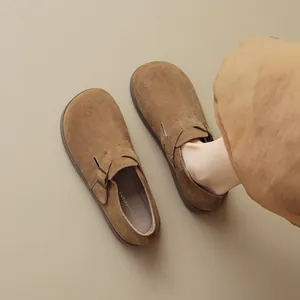 Sabots en Cuir de Suède Rétro pour Femmes Avec Boucle Semelle Épaisse Mocassins Décontractés à Enfiler Chaussures de Marche Confortables pour le Quotidien