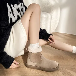 Women's khaki suede platform snow boots with warm faux fur trim for winter comfort
