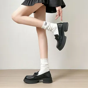 Classic black platform loafers in matte leather finish paired with white grunge socks