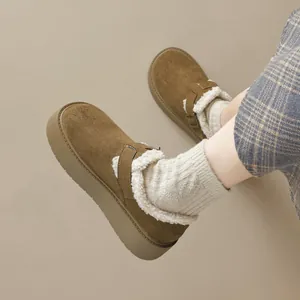 Women's warm platform Birkenstock style suede shoes with fleece lining in khaki brown