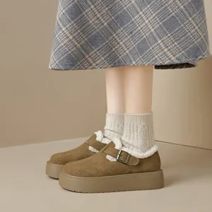 Women's warm platform Birkenstock style clogs with brown suede and fleece lining