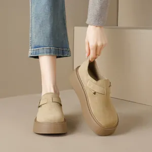 Retro khaki platform Birkenstock-style clogs in matte suede with adjustable buckle strap