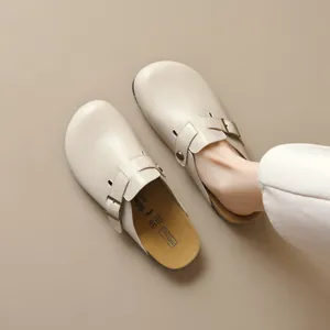 Women's Round Toe Clogs Microfiber Leather Buckle Strap Platform Mules Slip On Casual Fashion Footwear Comfortable Walking Shoes