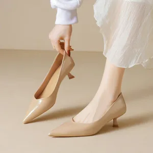 French Style Pointed Toe Kitten Heel Pumps For Women Patent Leather Suede Office Work Shoes Elegant Solid Color High Heels
