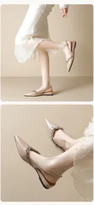 Λεπτομέρεια από λουστρίνι slingback φλατ παπούτσια με διακόσμηση από λαμπερά στρας