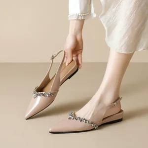 Γυναικεία Πέδιλα Slingback με Μυτερή Μύτη Στρας Λουστρίνι Δέρμα Μικροϊνών Ίσια Παπούτσια Κομψά Πάρτι Υποδήματα
