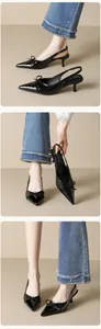 Dettagli di décolleté slingback nere a punta con fiocco decorativo e tacco a spillo