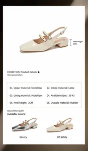 Détails techniques et matériaux des sandales femme à talon carré de 3cm et bout carré