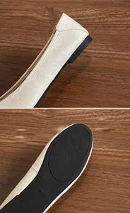 Detalle de bailarinas beige trenzadas con talón cómodo y suela de goma antideslizante