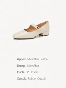 Detail diagram of cream Mary Jane shoes with 3.5cm heel and material specifications