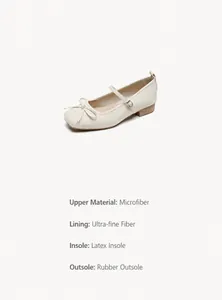Detail of cream Mary Jane shoe featuring 2cm low heel and microfiber material specs