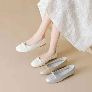 French bow ballet flats in silver, white, and gold colors with soft flexible soles