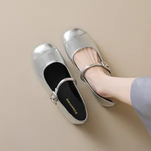Women French Retro Mary Jane Flat Shoes Microfiber Round Toe Buckle Strap Ballet Flats Casual Elegant Comfortable Non-slip Shoes