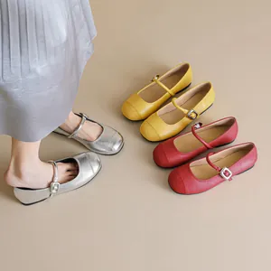 Chic ballet flat Mary Jane shoes in silver, red and yellow options for women