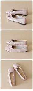 Dettagli di ballerine rosa con fiocco e trama in pelle intrecciata da donna
