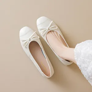 Ballerine Stile Francese Donna Microfibra Suola Morbida Punta Tonda Tacco Basso Scarpe da Camminata Fiocco Eleganti Basse