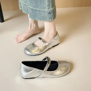 Scarpe Mary Jane Basse da Donna a Punta Arrotondata in Microfibra con Rialzo Interno Ballerine Comode con Cinturino