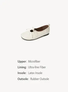 Detail of off-white ballet flats featuring 1.5cm heel and latex insole specifications