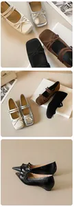 Détail de chaussures Mary Jane argentées avec des nœuds délicats et doubles brides