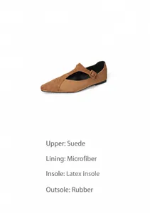 Chaussure plate en daim marron à bout pointu avec détails de bride en T et talon 1,5 cm