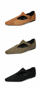Trois paires de ballerines Mary Jane pointues en daim marron, vert et noir