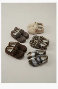 Flat lay of fuzzy sherpa loafers in various colors and patterns for autumn and winter
