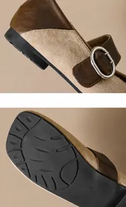 Détail de chaussures Mary Jane rétro montrant le talon confortable et la semelle