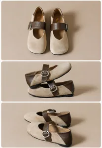 Vues détaillées de ballerines Mary Jane à motif léopard avec texture daim et boucle métal