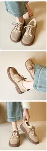 Detailed views of platform fur-lined loafers featuring suede texture and beige-brown stitching