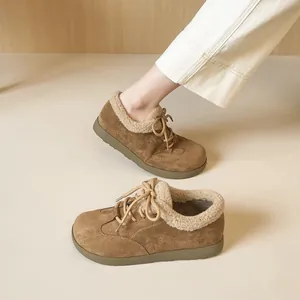 Botas de Nieve Cálidas Retro para Mujer de Gamuza Sintética Cuero Esmerilado con Cordones Plataforma Zapatos Casuales de Algodón Forro Lana de Cordero