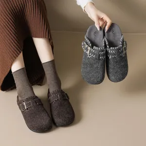 Felt wool clogs with adjustable metal buckles and cozy warm lining for women