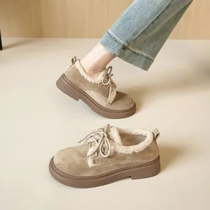 Khaki suède platform sneeuwlaarzen met imitatielamswol voering en antislip rubberen zool