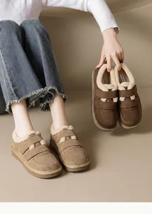 Detail of retro platform snow boots featuring plush lamb wool lining and velcro straps