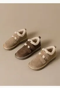 Three colors of platform snow boots with warm faux fur lining and velcro straps