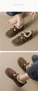 Detail of winter platform boots with plush lining and dual Velcro straps for comfort