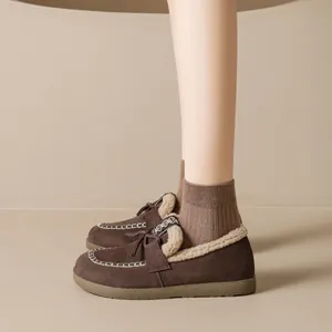 Mocassins à plateforme marron pour femme avec doublure en laine et nœud décoratif