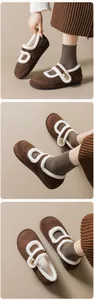 Braune Mary-Jane-Wildlederschuhe mit warmem Plüschfutter und goldener Schnalle