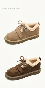 Details von Plateau-Winterstiefeln in Camel und Braun mit dickem Kunstfellfutter