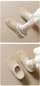 Dettaglio di sabot caldi color kaki con spessa fodera in lana di agnello sintetica