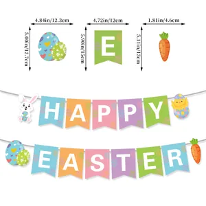 Detailed size chart for Easter banner including bunny, chick, egg and carrot decorations