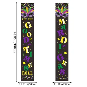 Striscioni per porta carnevale Mardi Gras con scritta Let the good times roll e maschere