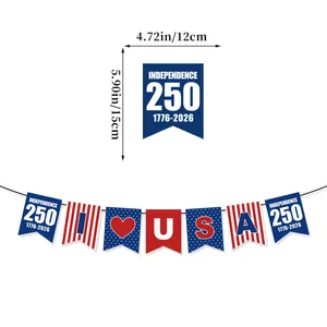 Detailed view of US Independence Day flags showing size 12x15cm and 250th anniversary design
