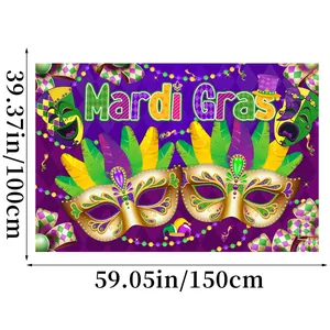 Fondo de fiesta Mardi Gras 150x100cm con máscaras y plumas para decoración de carnaval