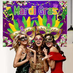 Fondo de fiesta de carnaval brasileño con diseño de máscara púrpura y decoraciones
